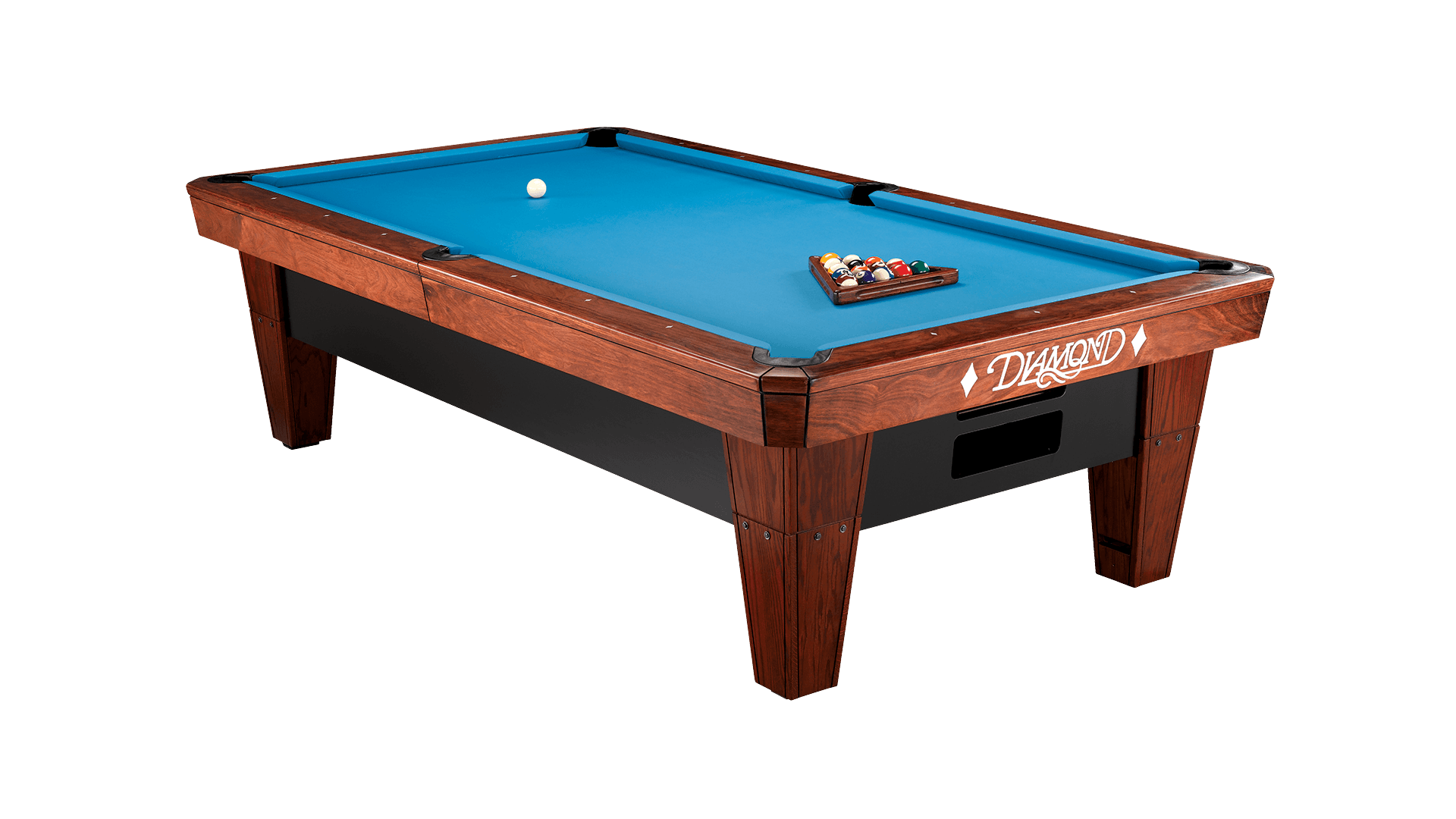 Diamond Smart 7 ft coin-operated pool table with blue cloth and dark cabinet